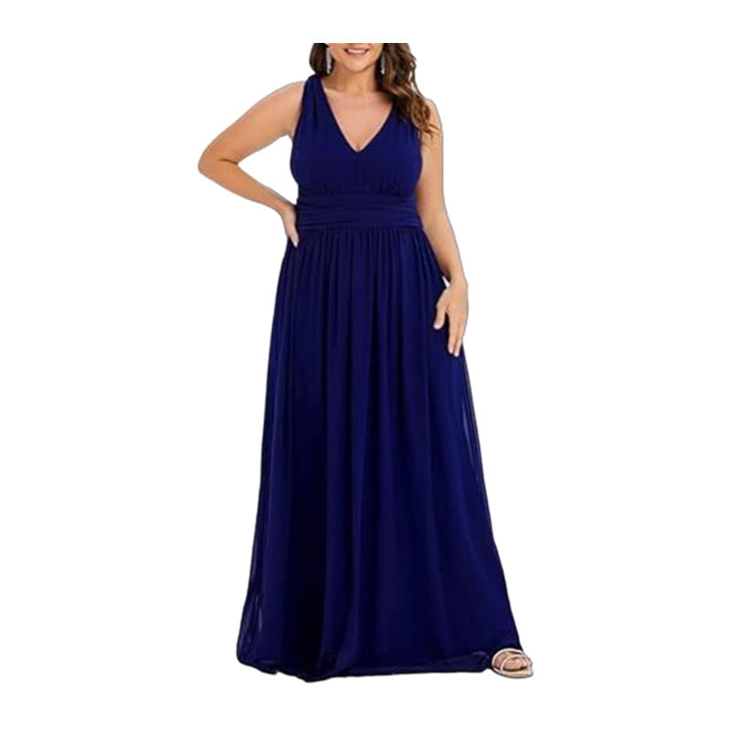 Pleated Sleeveless V-Neck Solid Color Evening Party/Bridal Dress to 3X Plus Size