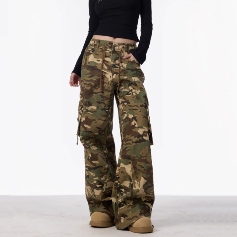 Camoflauge Women's Multi-Pocketed Military Design Wide Leg Trouser Cargo Pants