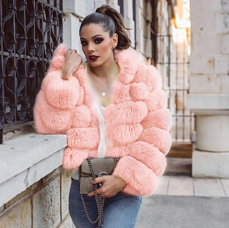 Oversized Ribbed Solid Color Faux Fur Women's Hoodie Jacket to 4X Plus Size