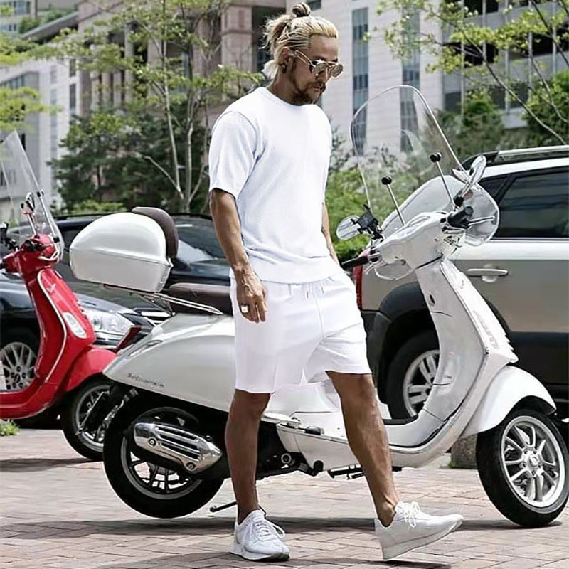 Men's Solid Color T-Shirt + Shorts 2-Piece Casual Sports Set