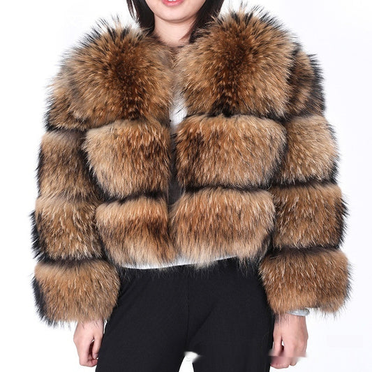 Paneled Women's Cropped Faux Fur Jacket-8 Colors to 4X Plus Size