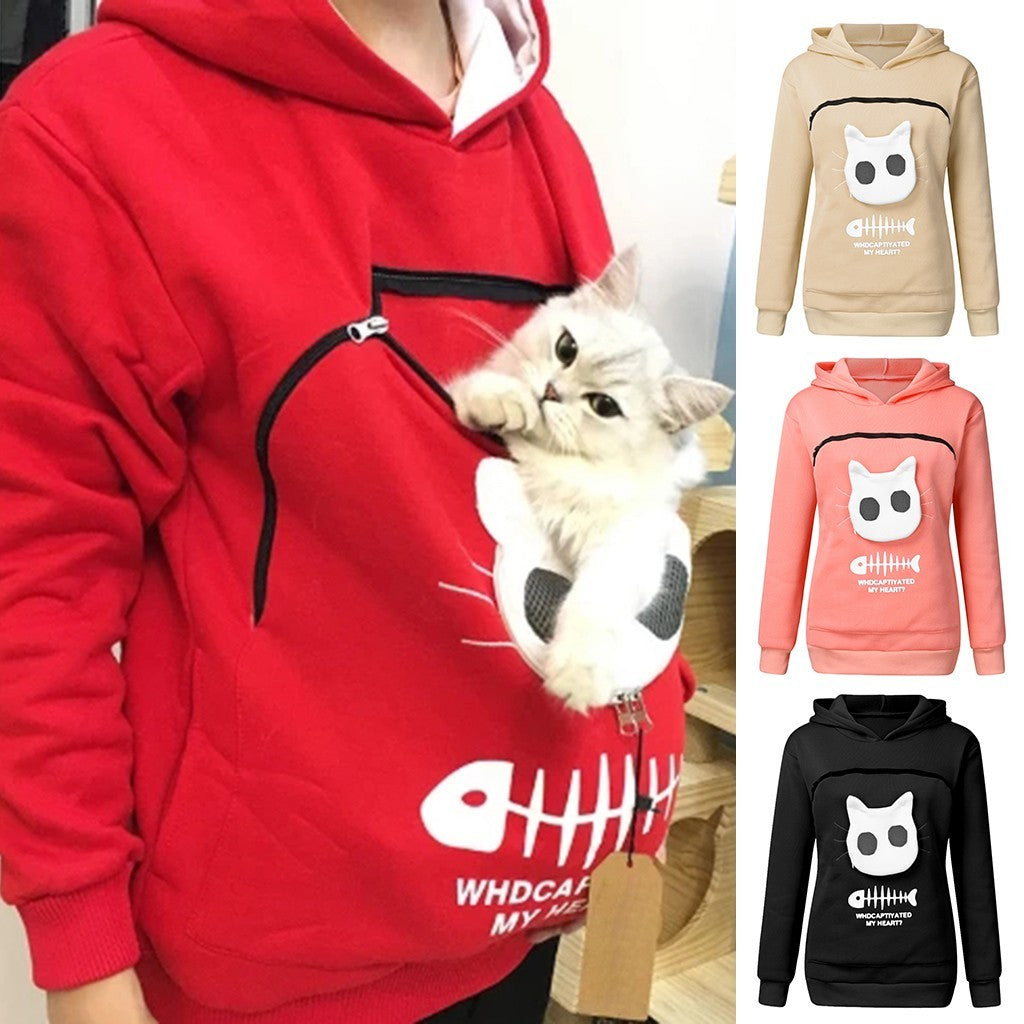 Cat Fishscale 3D Print Kitty Cat Carrying Pocket Hoodie Sweatshirt