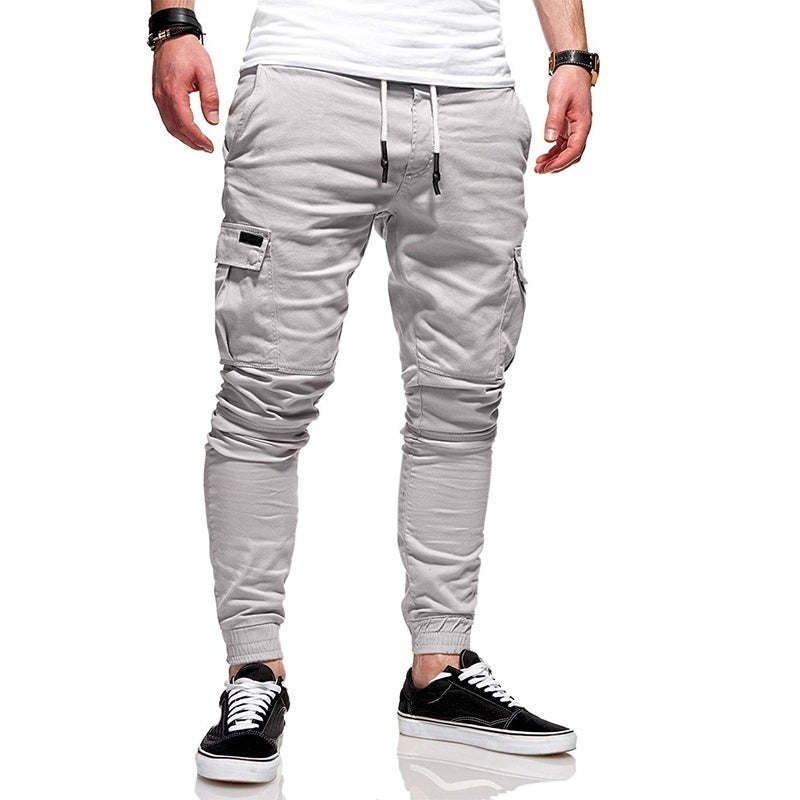 Men's Drawstring Multi-Pocketed Cotton Casual Cargo Pants
