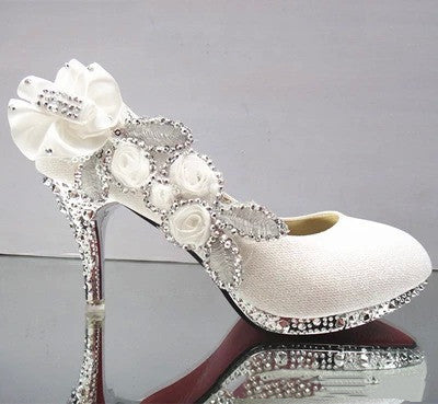 Crystal Rhinestone Pearl Metallic Rose Bow Embellished Round Toe Women's Stiletto Pumps