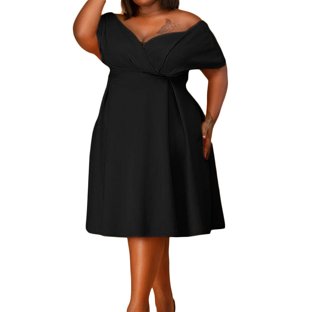 Deep V-Neck Back Bowknot Design Midi Flared Party Dress to 3X Plus Size