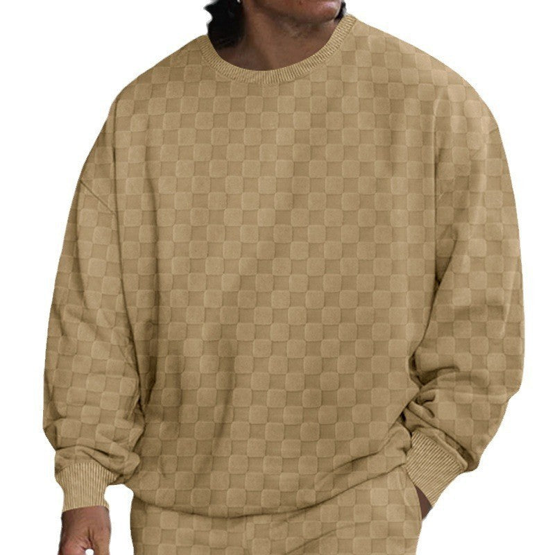 Men's Jacquard Checker Plaid Print Knitted Long Sleeve T-Shirt