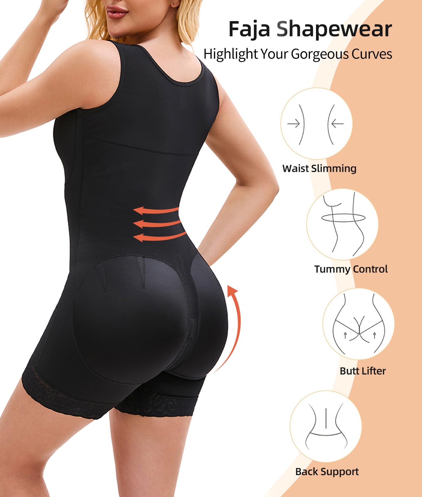 Tummy Control Post Surgery Zipper Butt Lifting Full Body Shaper