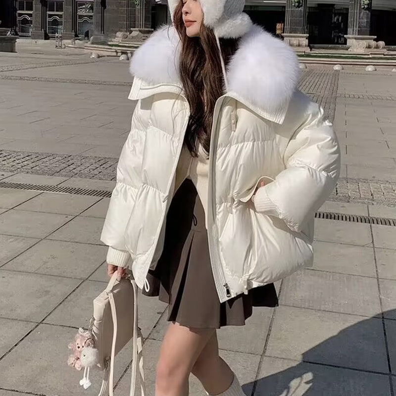 Down Cotton Padded Temperament Women's Oversized Faux Fur Collar Down Thick Coat