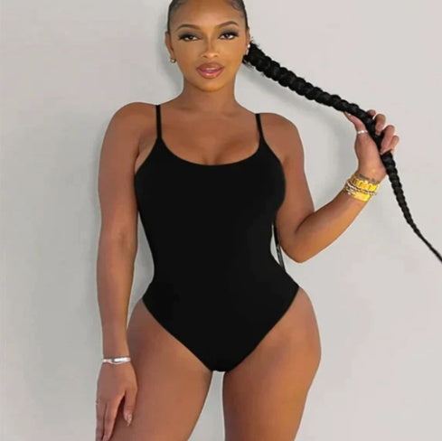 Lace-Up Back String Design Solid Spaghetti Strap V-Neck One-Piece Women's Swimsuit