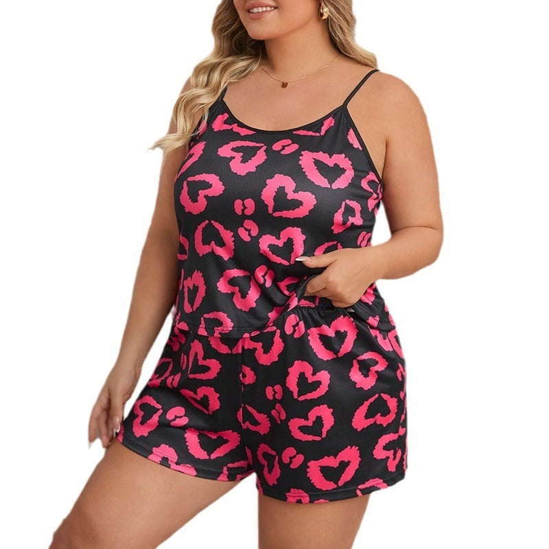 Heart Print Women's Tank Top + Elastic Waist Shorts 2-Piece Set to 5X Plus Size