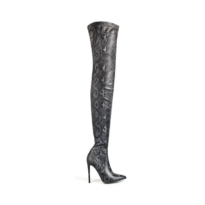 Women's High Heel Snakeskin Pointed Stiletto Heel Over The Knee Boots