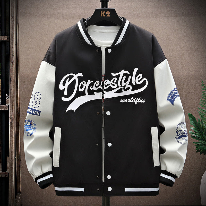 Men's Hip-Hop "Dopestyle" Letter Print Button-Up Varsity Baseball Bomber Jacket