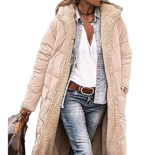 Fleece Lined Quilted Thermal Cotton Padded Women's Hoodie Trenchcoat to 3X Plus Size