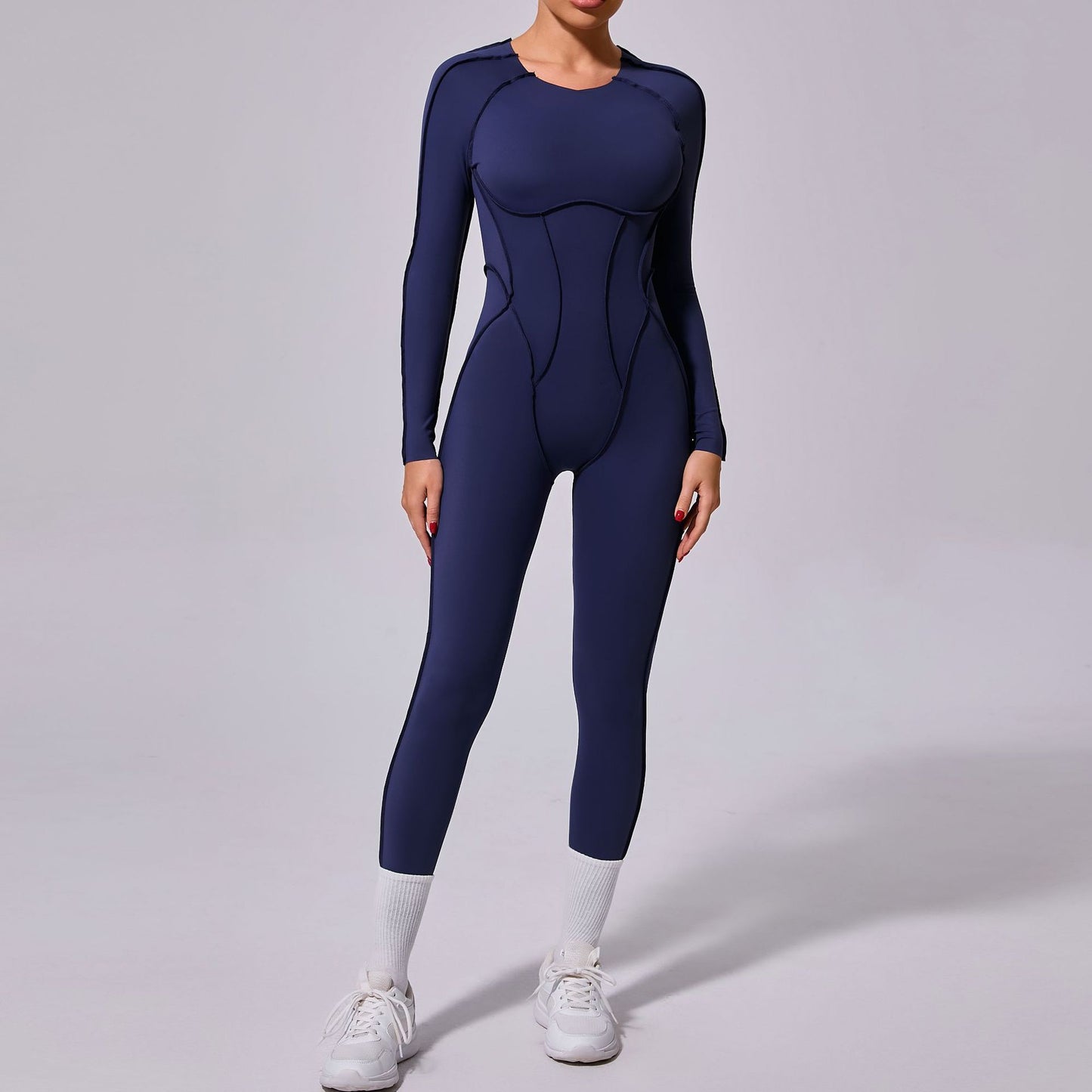 Backless Hollow-Out Design Skin Tight Solid Color Long Sleeve Women's Fitness Jumpsuit