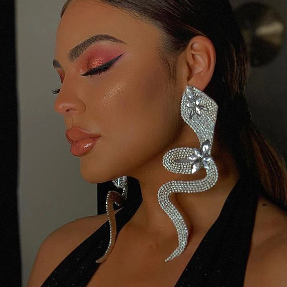 Rhinestone Exaggerated Snake Earrings + Bracelet Set