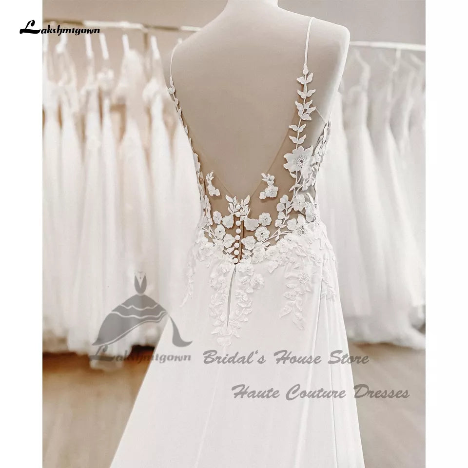 Chiffon Wedding Bridal Wedding Floral Lace Spaghetti Straps