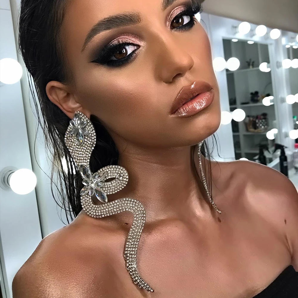 Rhinestone Exaggerated Snake Earrings + Bracelet Set