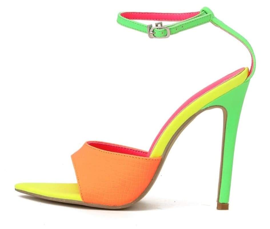 Pastel Colorblock Pointed Toe High Heel Buckle Strap Sandals