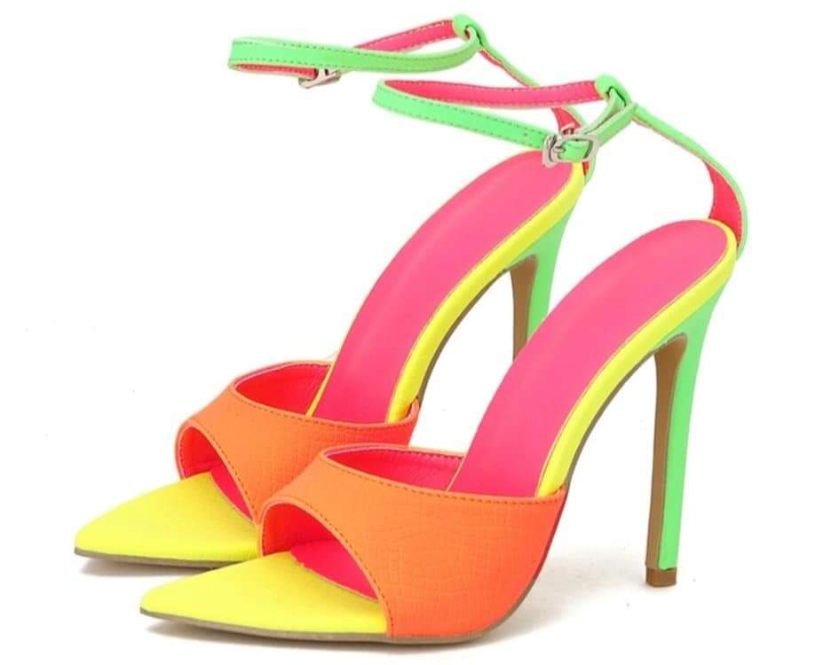 Pastel Colorblock Pointed Toe High Heel Buckle Strap Sandals