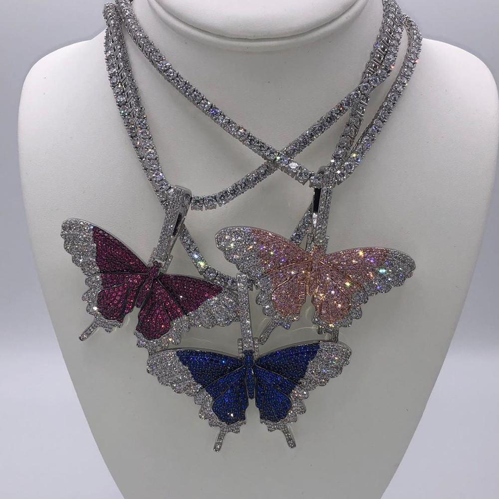 Micro Paved Colorful CZ Butterfly Pendant Necklace