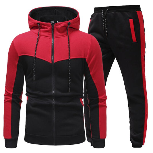 Men's Colorblock Zipper Hoodie + Side Striped Sweatpants Skinny Tracksuit