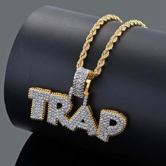 "TRAP" Ice-Out Hip-Hop Pendant Chain Necklace