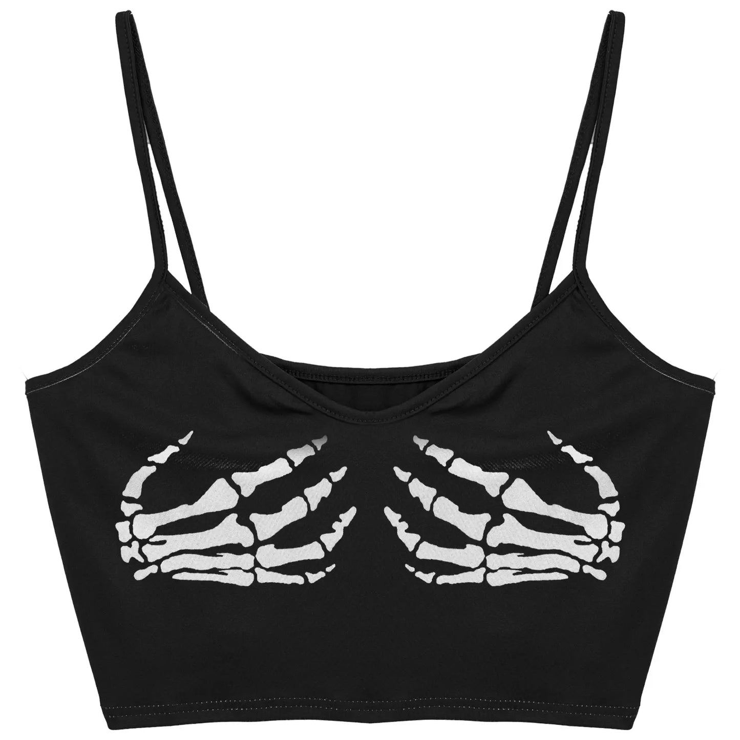 Sleeveless Skeleton Skull Hand Print/Camouflage Crop Cami Tank Top