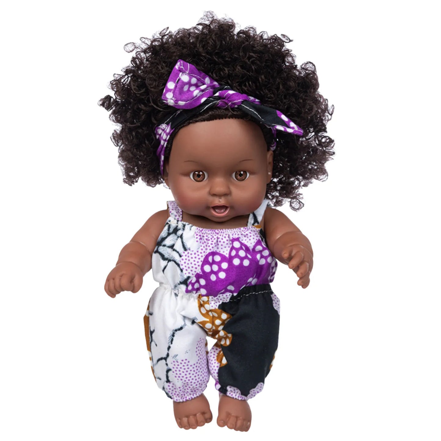 Curly Hair Baby w/ Headband 8-Inch Vinyl African-American Black Dolls