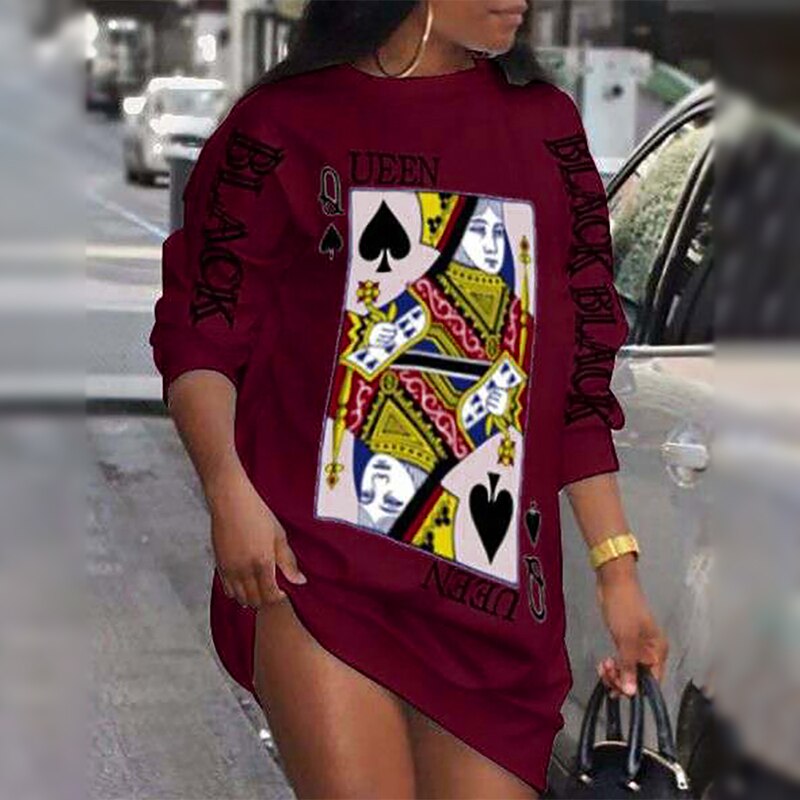 Poker Letter Print Long Sleeve Dress