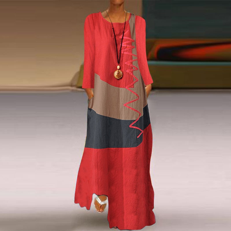 Colorblock Striped Oversized Patchwork Kafta Sleeveless/Long Sleeve Maxi Dress