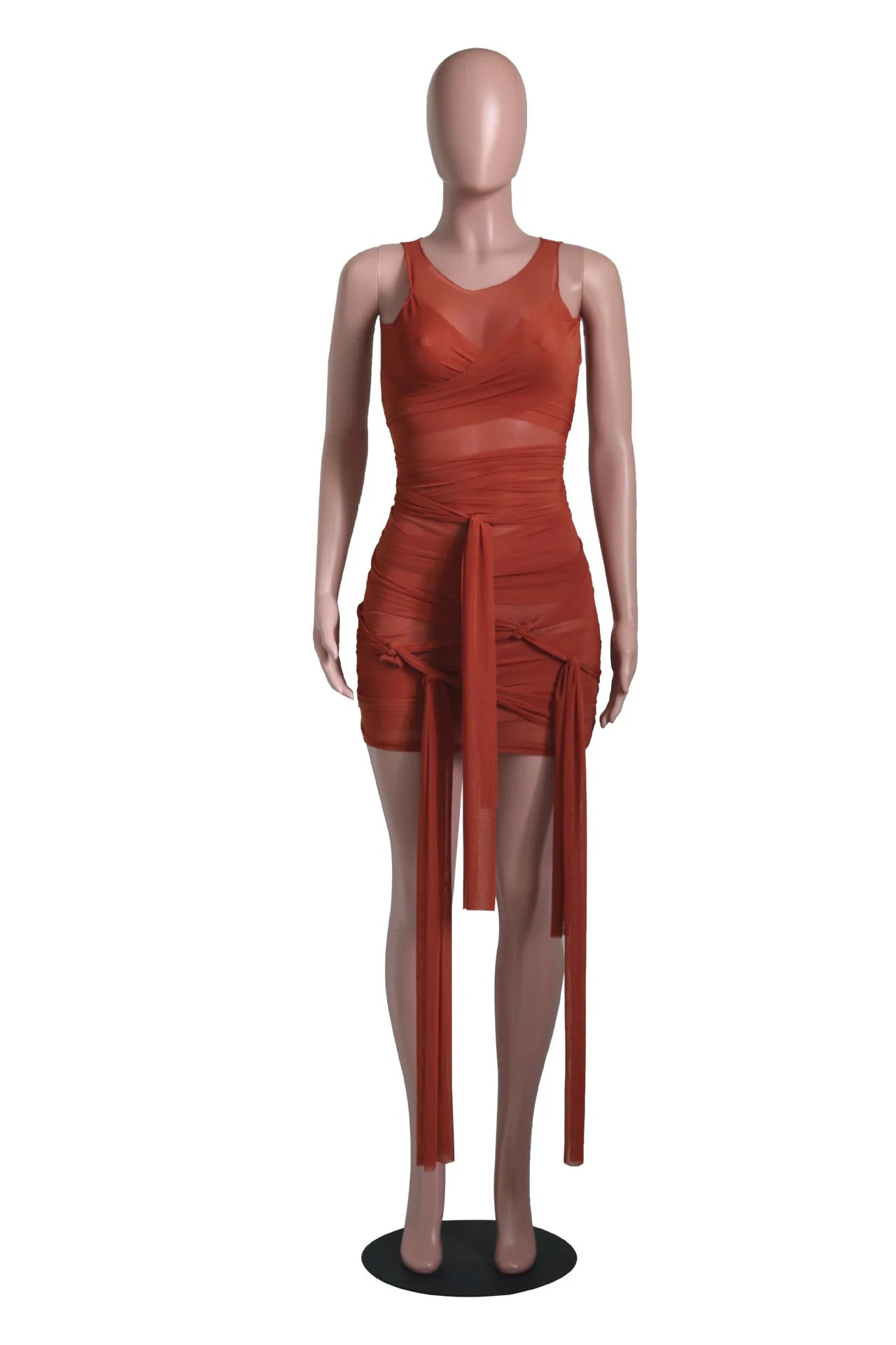 Sleeveless Bandage Criss-Cross Hollow-Out Design Transparent Mesh Mini Club Party/Prom Dress