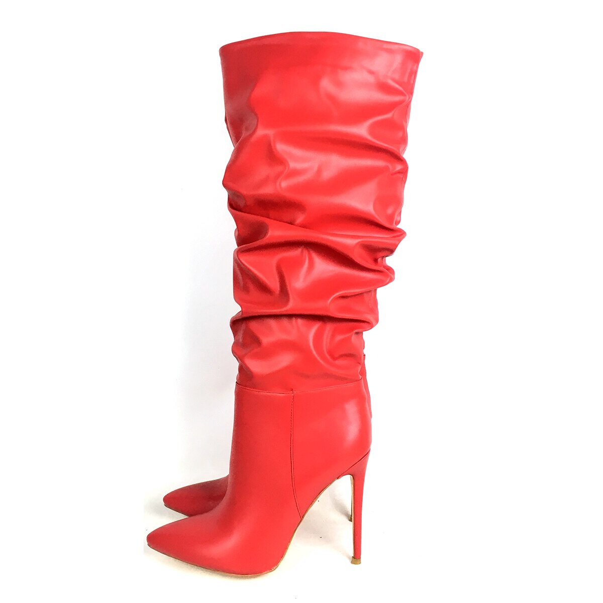 Pointed Slouch Pleated Ladies Knee High Boots