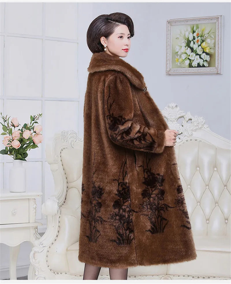 Faux Mink Fur Patchwork Women's Full Pelt Thick Trenchcoat