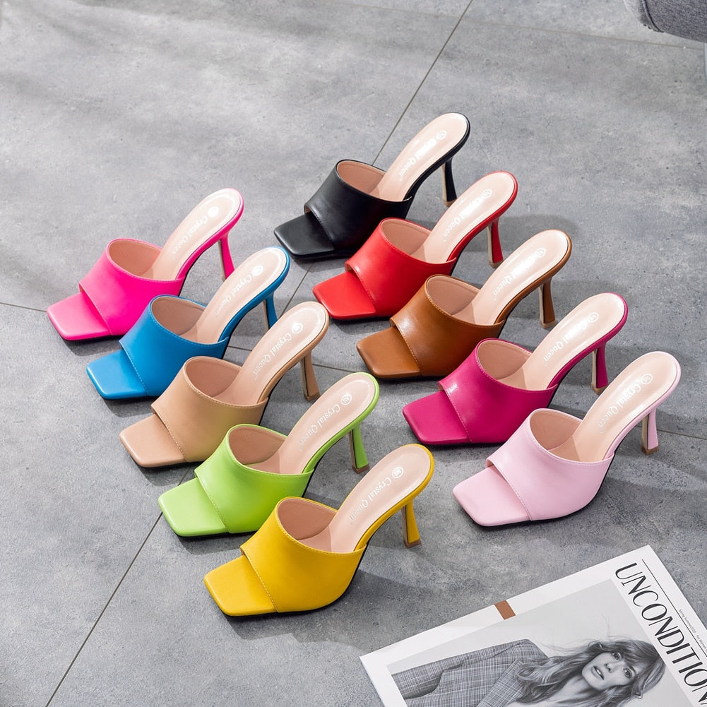 Candy Color Stiletto Slipper Platform Mule Sandals