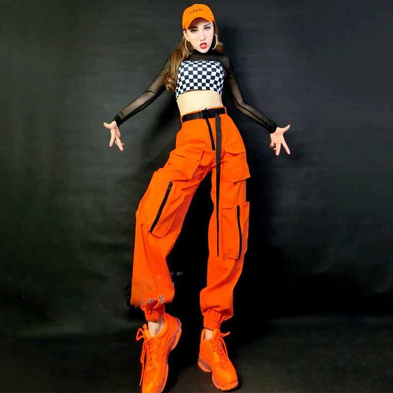 Orange Women's Multi-Pocket Cargo Streetwear Pants