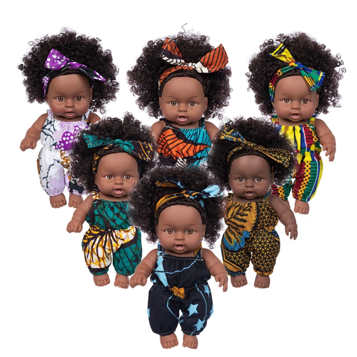 Curly Hair Baby w/ Headband 8-Inch Vinyl African-American Black Dolls