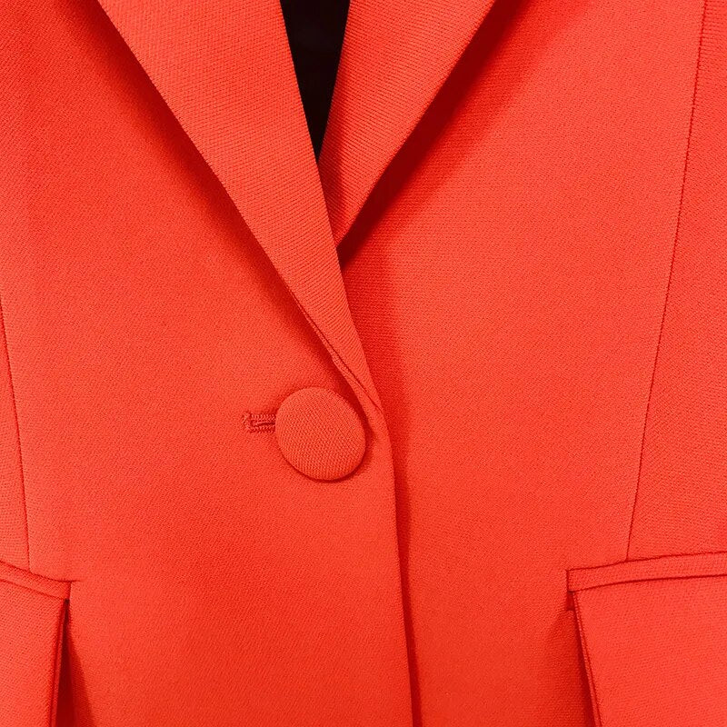 Designer Blazer Single Button Red Blazer + Flare Pants Business/Office Suit