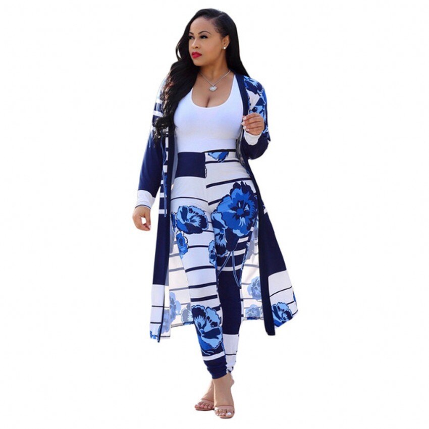 Tie Dye/Printed/Geometric Long Sleeve Maxi Jacket + Elastic Leggings Plus Size 2-Piece Set