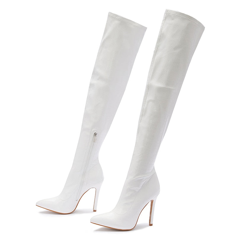 Over-the-Knee Side Zipper Slip-On Pointed Toe Boots