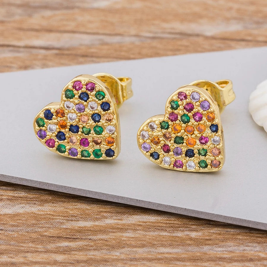 Rainbow Cross Gold Color Micro Paved CZ Earrings