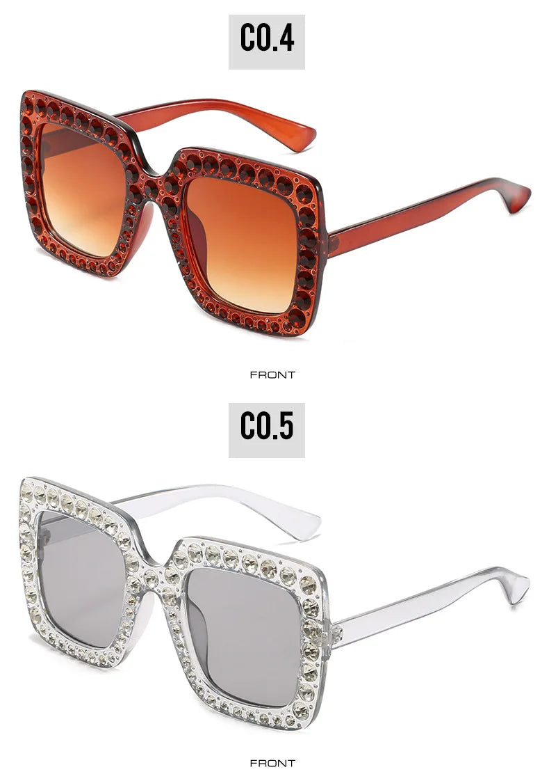 Oversized Square Rhinestone Diamond Women's UV400 Sunglasses