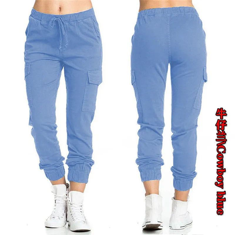 Multi-Pocket Drawstring Elastic Waist Women's Skinny Cargo Sweatpants