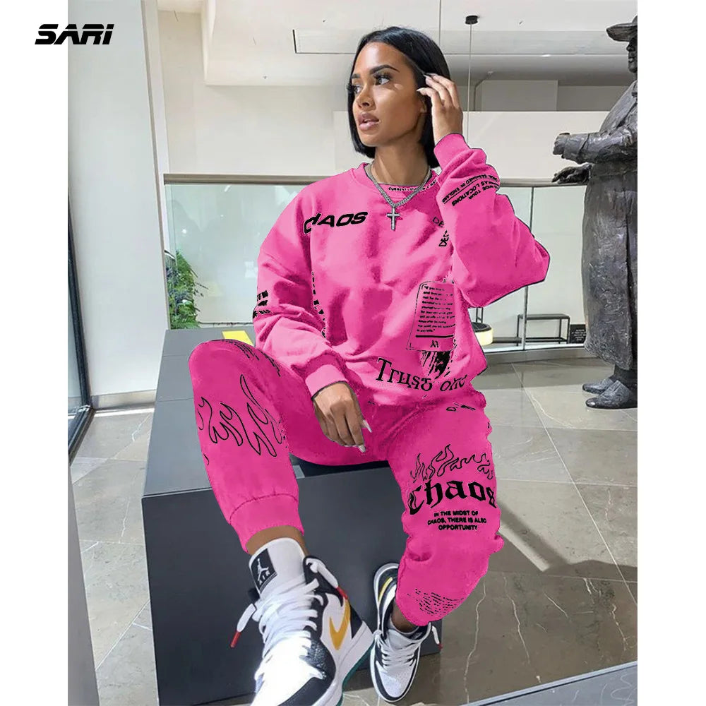 Women Tracksuit 2 Pieces Set Autumn Letter Printed Oversized Hoodies Sweatshirt Pants Suit Sweatpants Outfits Matching Sets