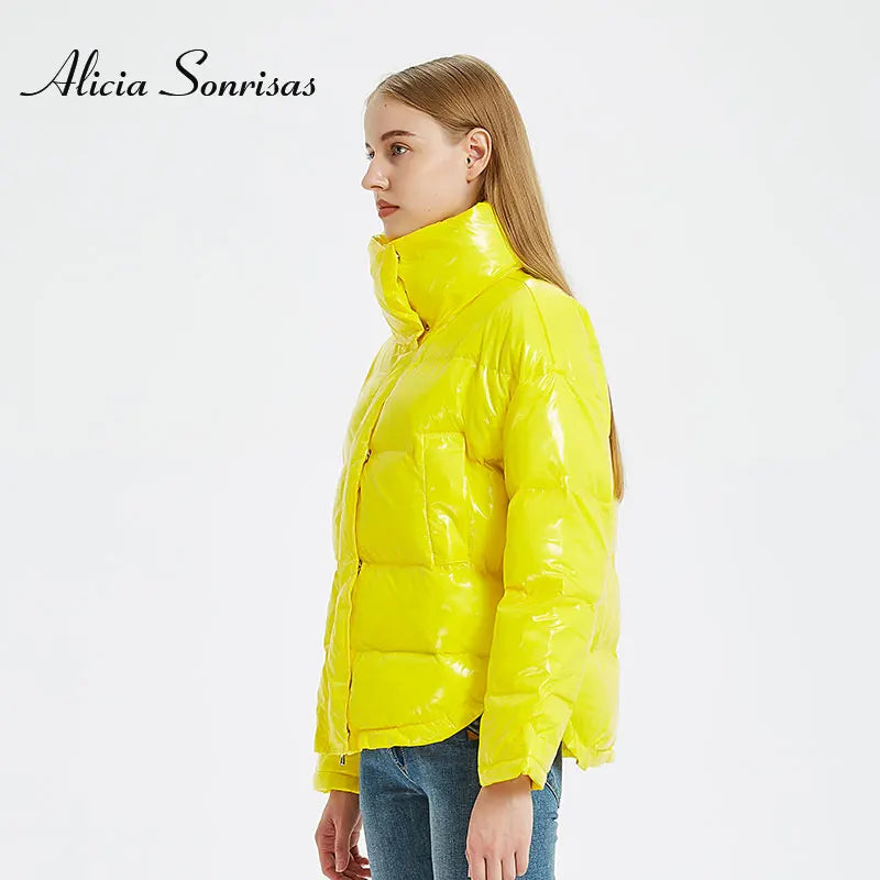 Women's Waterproof Glossy Puffer Down Cotton Bomber Jacket