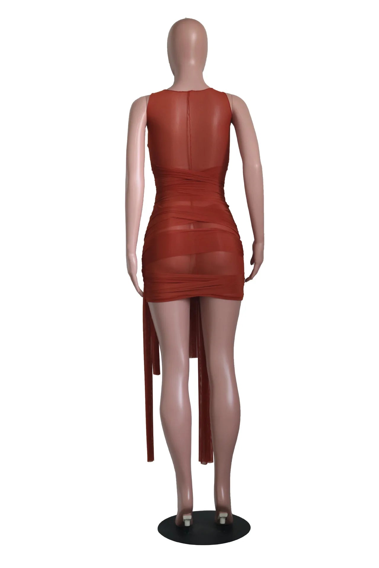 Sleeveless Bandage Criss-Cross Hollow-Out Design Transparent Mesh Mini Club Party/Prom Dress