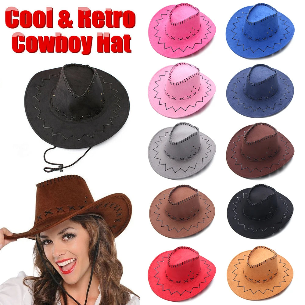 Western Cowboy/Cowgirl Wide Brim Suede Solid Color Hats