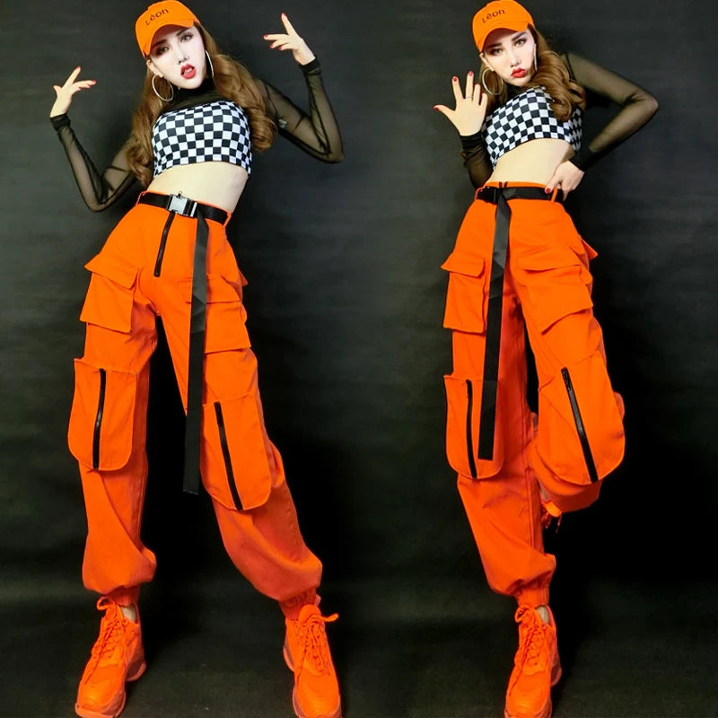 Orange Women's Multi-Pocket Cargo Streetwear Pants