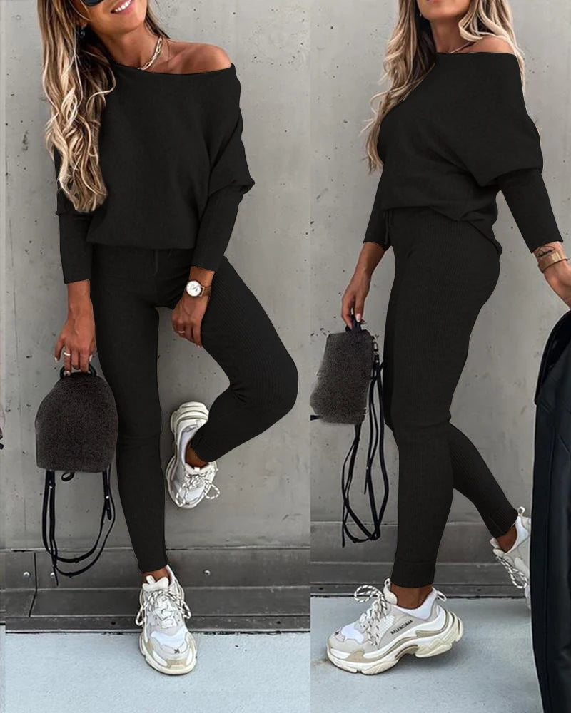 Pullover Top + Leggings Fitness 2-Piece Set