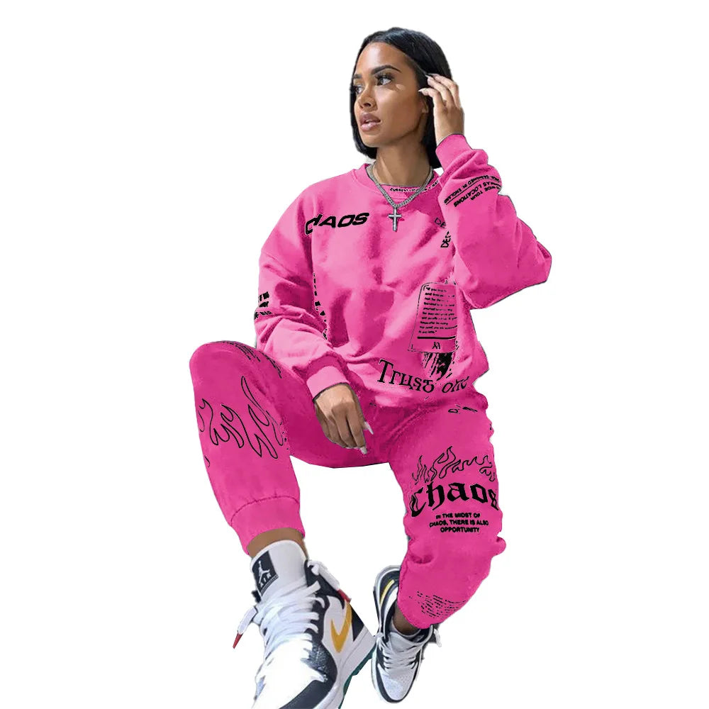 Women Tracksuit 2 Pieces Set Autumn Letter Printed Oversized Hoodies Sweatshirt Pants Suit Sweatpants Outfits Matching Sets