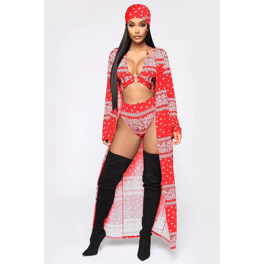 Bikini & Long Sleeve Cover Up 4 Piece Set